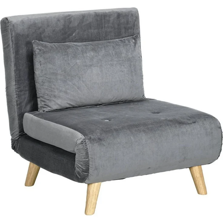 HOMCOM 3 in 1 Schlafsessel, Schlafsofa mit Bettfunktion, Lendenkissen, klappbarer Relaxsessel mit Verstellbarer Rückenlehne Liegestuhl in Samtoptik, für Wohnzimmer, Grau – Bild 5