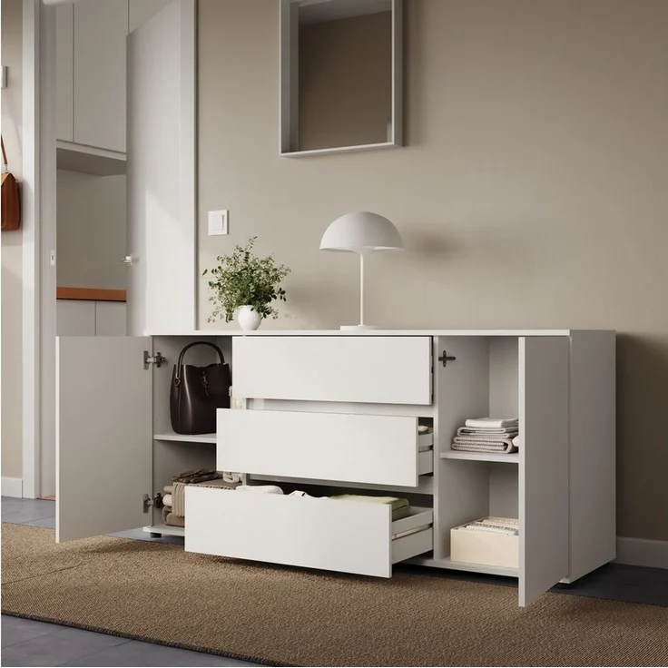 Home Collective Kommode Sideboard Kommode mit Schubladen Sideboard Wohnzimmer Anrichte (Sideboard Wohnzimmer Flur Kommode, modernes, griffloses Design), mit 2 Türen und 3 Schubladen, 150 x 40 x 70 cm Weiß – Bild 3