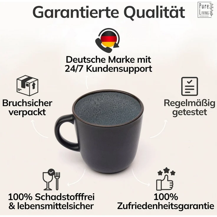 Steingut Kaffeetassen 6 Personen Ibiza TESTSIEGER, Traumhaftes Mediterranes Steingut Tassen Set, Stylisches Tee- und Kaffeebecher Set, Pure Living in Grau – Bild 4