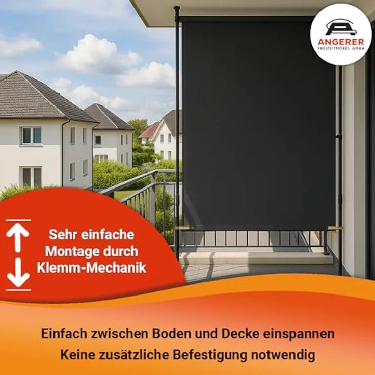 Angerer Freizeitmöbel GmbH Balkonsichtschutz Style - Senkrechtmarkise für Sicht- und Sonnenschutz - Montage ohne Bohren und Dübeln - ideale Balkonmarkise für Mietwohnungen (Beige, 120 cm) – Bild 8