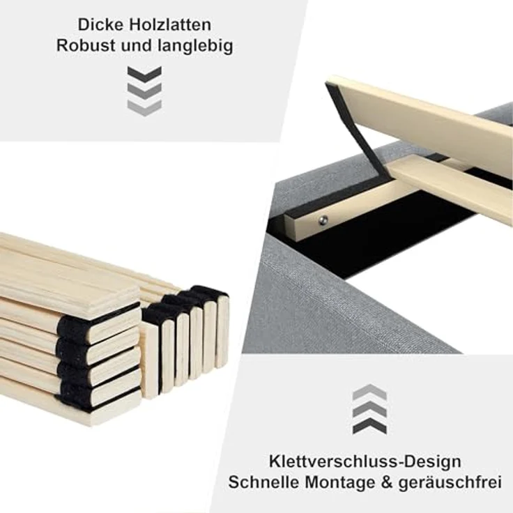 VECELO Polsterbett 140x200 cm, Doppelbett mit Höhenverstellbarem Kopfteil, Bett Bettrahmen mit Lattenrost, Gepolstertes Bettgestell Jugendbett für Schlafzimmer Gästezimmer, Hellgrau – Bild 5