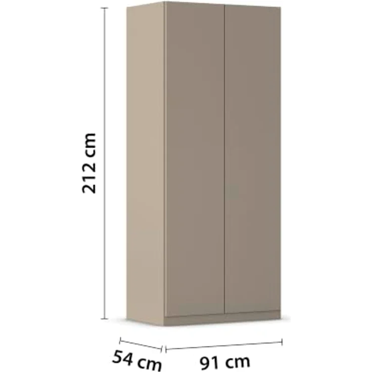 Rauch Möbel LUNIK, Kleiderschrank, Farbe Fango, Breite 91 cm | Schrank mit patentiertem Schnellmontagesystem, 2-türig, Push-to-open-Funktion, Zubehör Classic, Homeoffice, Garderobe – Bild 3