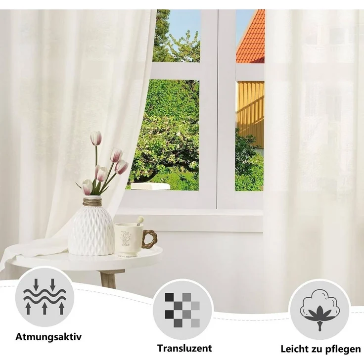 Woltu Gardine (1 St), Ösen, halbtransparent, Vorhänge Leinenoptik – Bild 2