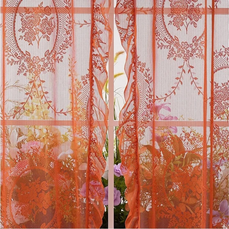 Minicloss Gardine Spitzenvorhänge, Vintage Blumenstickerei Vorhang mit Rüschen – Bild 3