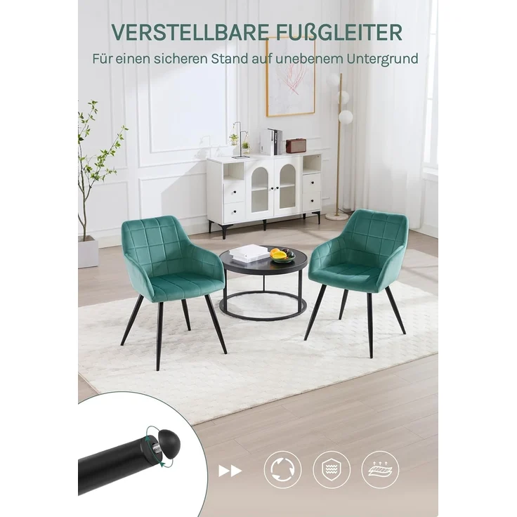 WOLTU 4 x Esszimmerstühle 4er Set Esszimmerstuhl Küchenstuhl Polsterstuhl Design Stuhl mit Armlehnen, mit Sitzfläche aus Samt, Gestell aus Metall, Türkis, BH93ts-4 – Bild 8