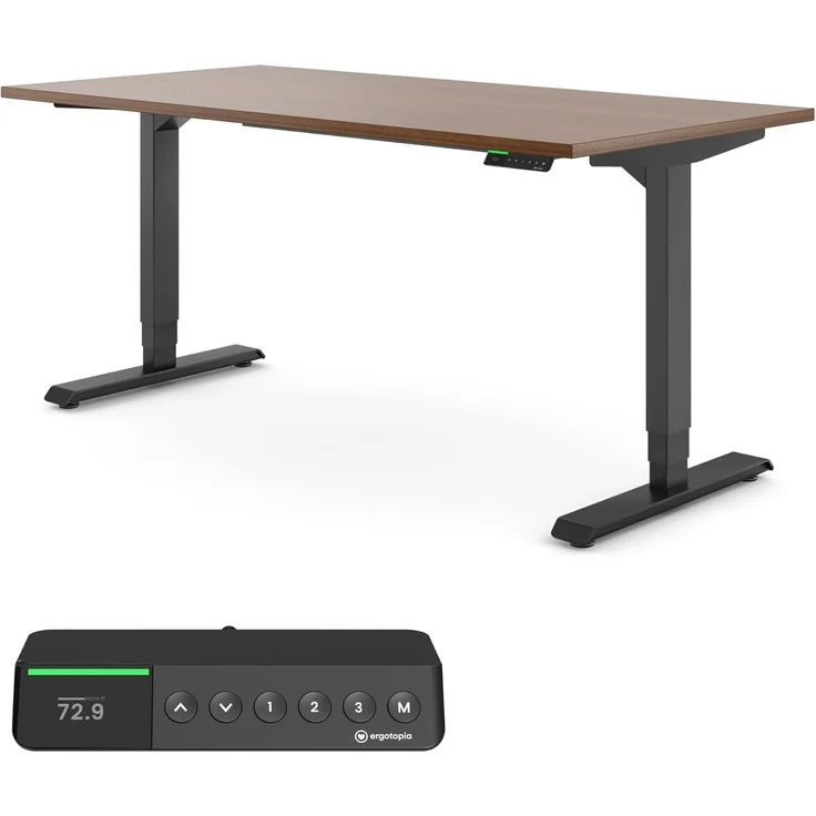 Desktopia Pro X - Elektrisch höhenverstellbarer Schreibtisch / Ergonomischer Tisch mit Memory-Funktion, Nussbaum, Gestell Schwarz, 120x80 cm – Bild 1