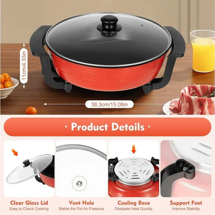 FELIXLEO Elektrische Grillpfanne Hot Pot Elektrisch 6L Doppelseitig Kochtopf mit Trennwand – Bild 4
