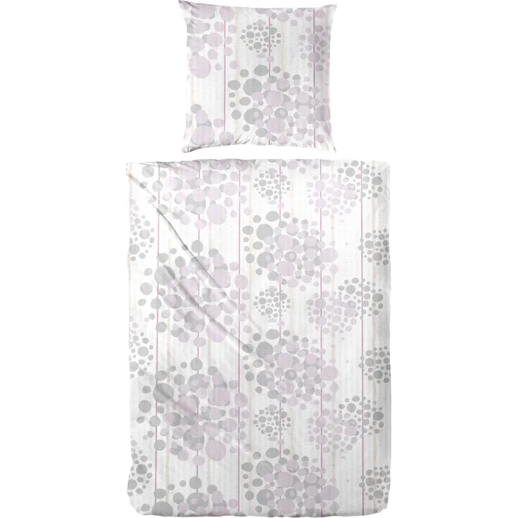 Bettwäsche Soft-Seersucker Kreise flieder-grau 155 x 220 cm