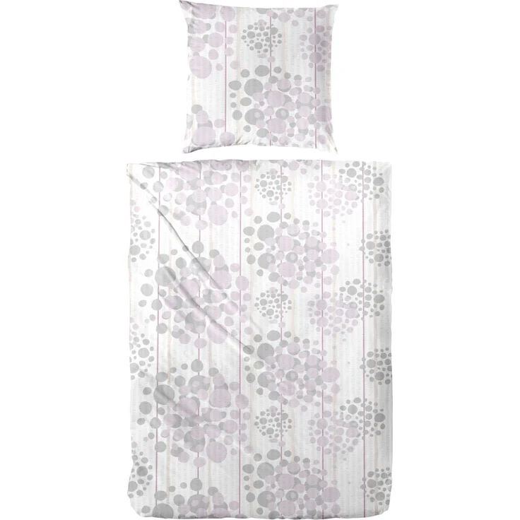 Bettwäsche Soft-Seersucker Kreise flieder-grau 155 x 220 cm