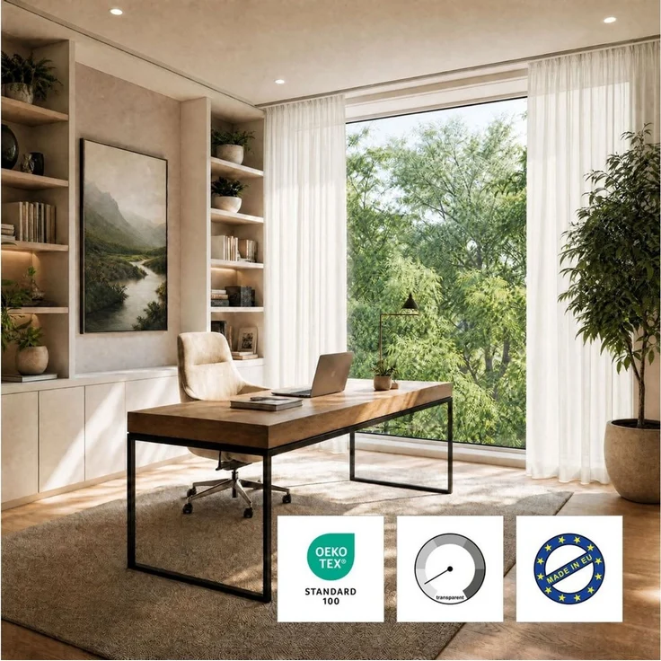 OTTO home Gardine ELVIRA, nach Wunschmaß (1 St), Kräuselband, transparent, Voile, Maßanfertigung, made in europe, Wohnzimmer, Schlafzimmer, uni – Bild 1