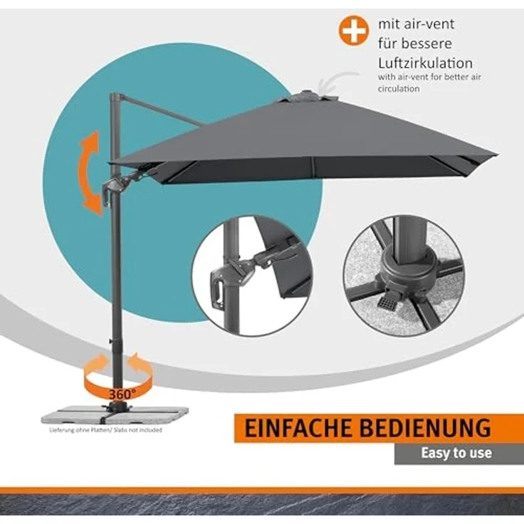 Schneider Schirme Ampelschirm, Rhodos Twist 2024, Anthrazit / Schwarz, 3x3 m – Bild 3