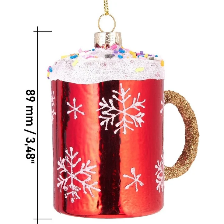 BRUBAKER Christbaumschmuck Kunstvolle Weihnachtskugel Tasse mit Streuseln, mundgeblasene Weihnachtsdekoration aus Glas, handbemalt - ca. 9 cm – Bild 3