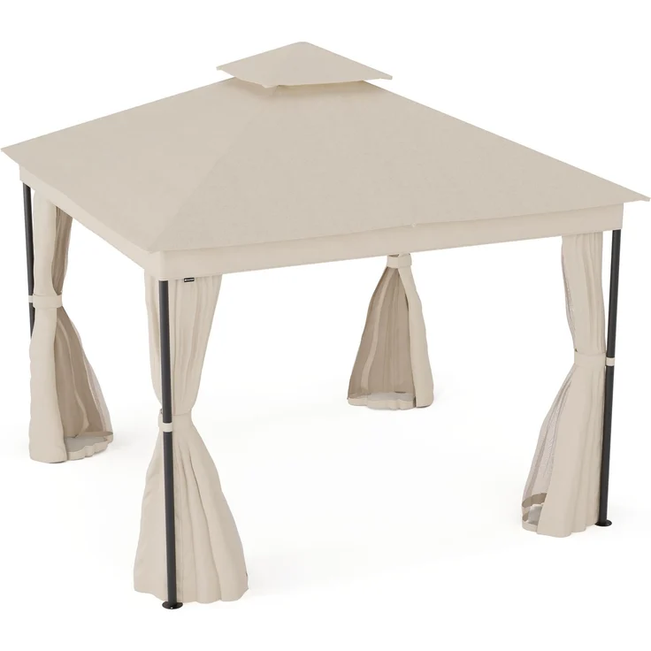 Blumfeldt Mondo Dual Pavillon 3x3 – Doppeldach & Moskitonetze, Wetterfester Metallrahmen, Vorhänge Für Privatsphäre, Gartenpavillon, Leicht Zu Montieren, Dunkelgrau – Bild 10