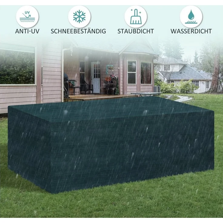 Outsunny Gartenmöbel-Schutzhülle Abdeckhaube Wasserdicht UV-Schutz extra Befestigung Rechteckig (Schutzhülle, 1-St, Gartenmöbel), PE Grün 235 x 190 x 90 cm – Bild 3