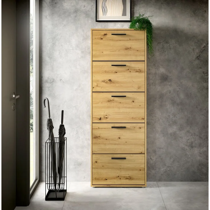 Carryhome 'SAM' Schuhkipper mit 5 Klappen, Holznachbildung Eiche Artisan, 59 x 169 x 17 cm, Platz für 15 Paar Schuhe – Bild 9