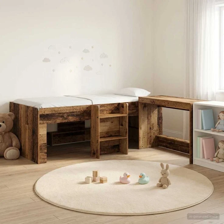 vidaXL Hochbett mit Schreibtisch für Kinder Altholz 90 x 190 cm 3423476 – Bild 1