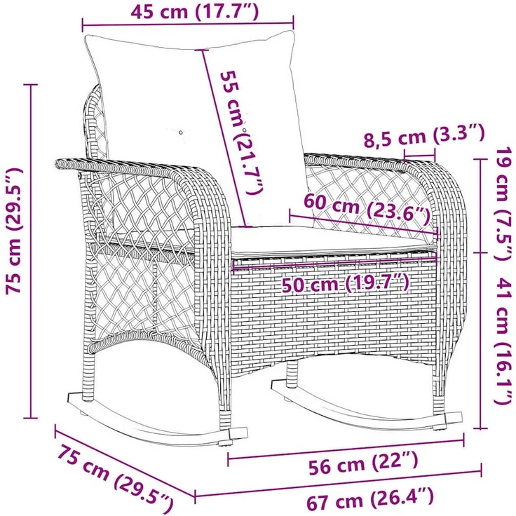 vidaXL Garten-Schaukelstuhl mit Kissen Schwarz Poly Rattan 4104193 – Bild 8