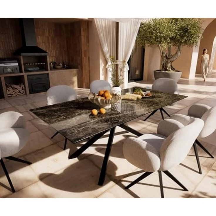 Outdoortisch Edge 200x100 cm Keramik Emperador Extra Lucidato Dunkelbraun Kreuzgestell Rechteck Schwarz – Bild 2