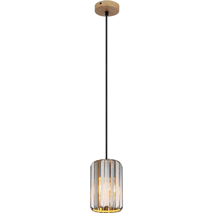Hängeleuchte, Holzoptik, Kristalle rauch, H 120 cm – Bild 2