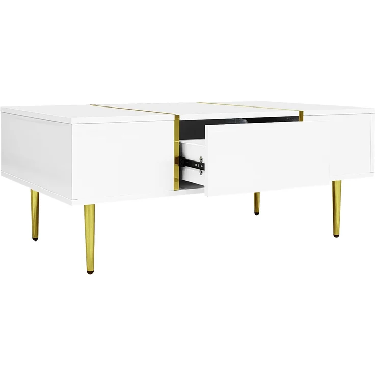 Couchtisch 100 x 60 x 41,5 cm, mit Schubladen, aus MDF, als Ablage für Getränke und Bücher im Wohnzimmer, Weiß – Bild 19