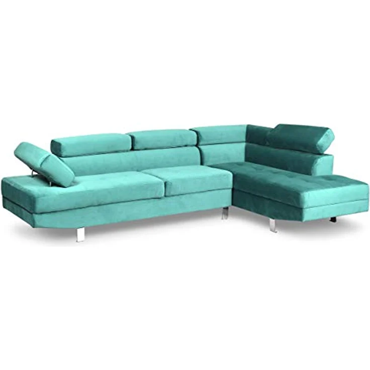 Menzzo Alfa Ecksofa mit verstellbaren Kopfstützen und Samtbezug Grün – Bild 4