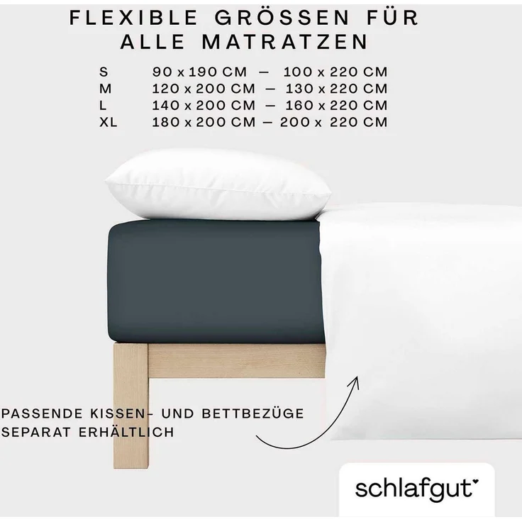 Schlafgut Spannbettlaken PREMIUM Mako-Zwirn-Jersey, 220 g/m², 95% Bio-Baumwolle, 5% Elasthan, Mako-Zwirn-Jersey, Gummizug: rundum, (1 Stück), Bettlaken bis 30 cm Höhe, PREMIUM-Qualität langlebig, perfekter Sitz – Bild 3