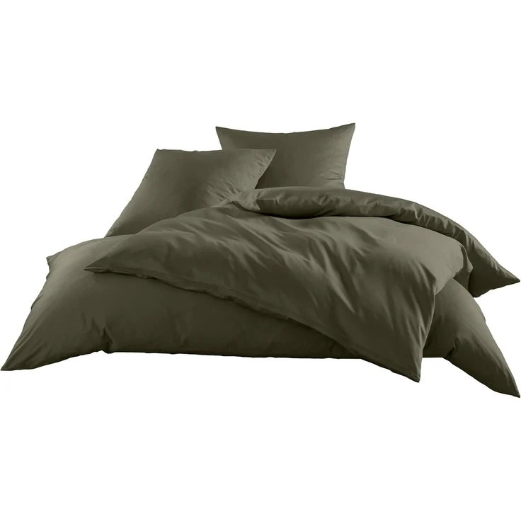 Mako-Satin / Baumwollsatin Bettwäsche uni / einfarbig dark olive Kissenbezug 40x80 cm – Bild 1