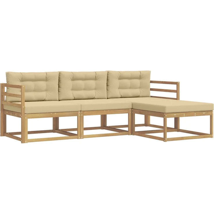 vidaXL Outdoor-Sofagarnitur mit Kissen 4 pcs Weiß und Beige Polyester 3386257 – Bild 2