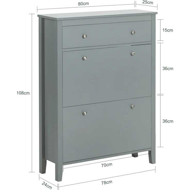 SoBuy FSR89-HG Schuhschrank, MDF, Lackiert, Grau, 76 x 78 x 18 cm – Bild 3