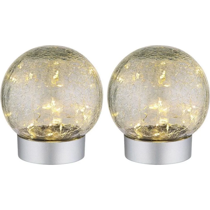 GLOBO LIGHTING LED Tischleuchte, LED-Leuchtmittel fest verbaut, Warmweiß, Tischleuchte Tischlampe Dekolampe silber IP44 Bruchglas LED 2er Set – Bild 1