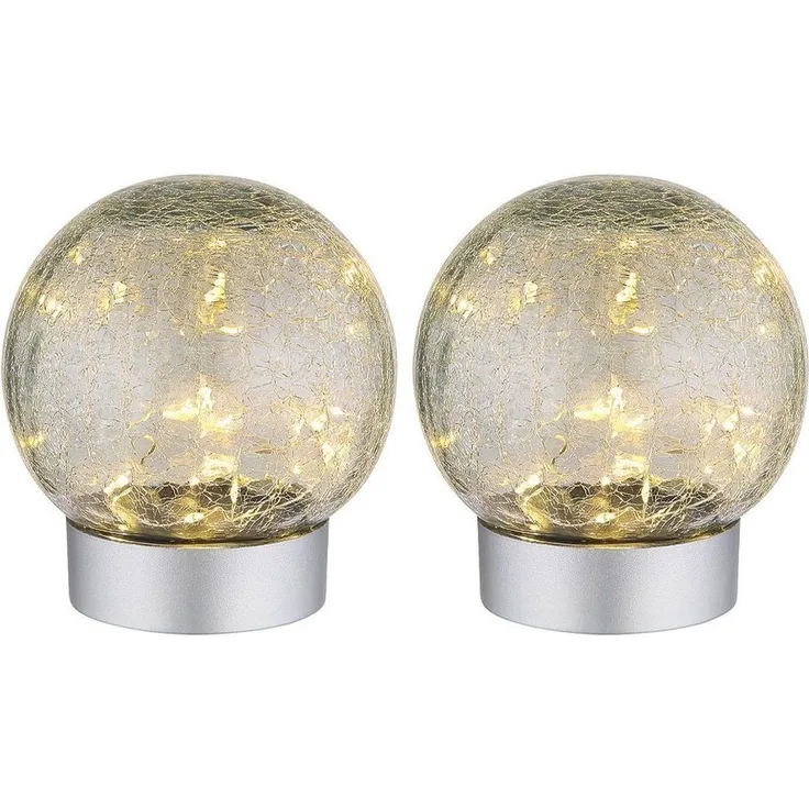 GLOBO LIGHTING LED Tischleuchte, LED-Leuchtmittel fest verbaut, Warmweiß, Tischleuchte Tischlampe Dekolampe silber IP44 Bruchglas LED 2er Set