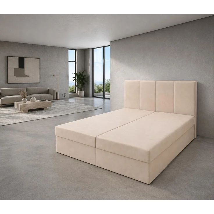 KRISAN MÖBEL Kontinentalbett DREAM1 Beige, Premium-Komfort für Ihr Schlafzimmer mit 2 Bettkasten, Bonell-Federkern Matratze und Topper, 200 x 200 cm – Bild 4
