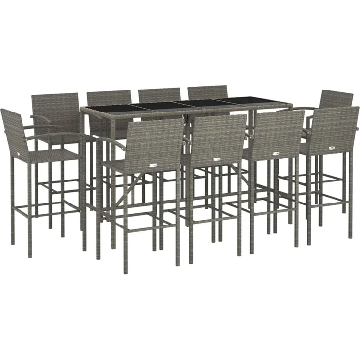 vidaXL 11-tlg. Gartenbar-Set Grau Poly Rattan 3187664 – Bild 3
