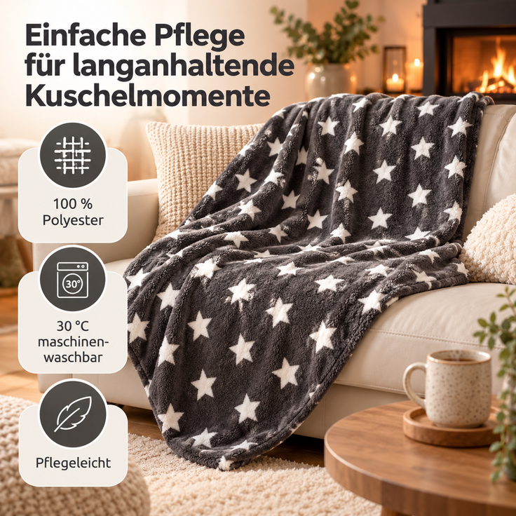 Kuscheldecke mit Sternen Anthrazit 150x200 cm – Bild 5