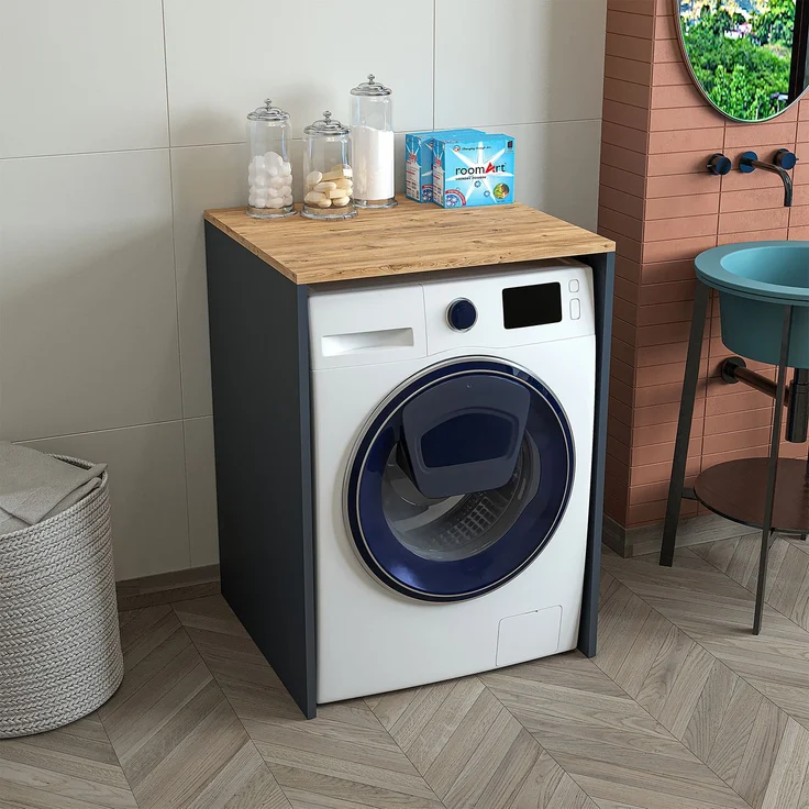 Roomart Badezimmer Waschmaschinenschrank - SERIE ATLANTIC-IV- 65 cm breit, Badezimmerschrank für Waschmaschine – 65 × 90 × 60 cm – Weiß-Eiche oder Anthrazit-Eiche – platzsparend & modern • Anthrazit-Eiche – Bild 3