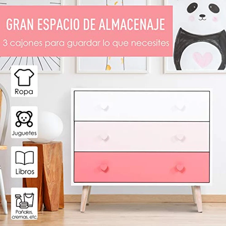 HOMCOM Kommode für Kinder, Holz, rosa, 90 x 42 x 80 cm – Bild 5