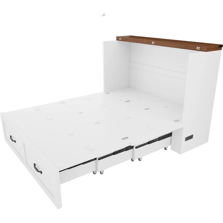ZUBALIYA Klappbett 140 × 200 cm, Metall und Holz, Ausziehbett, Weiß – Bild 10