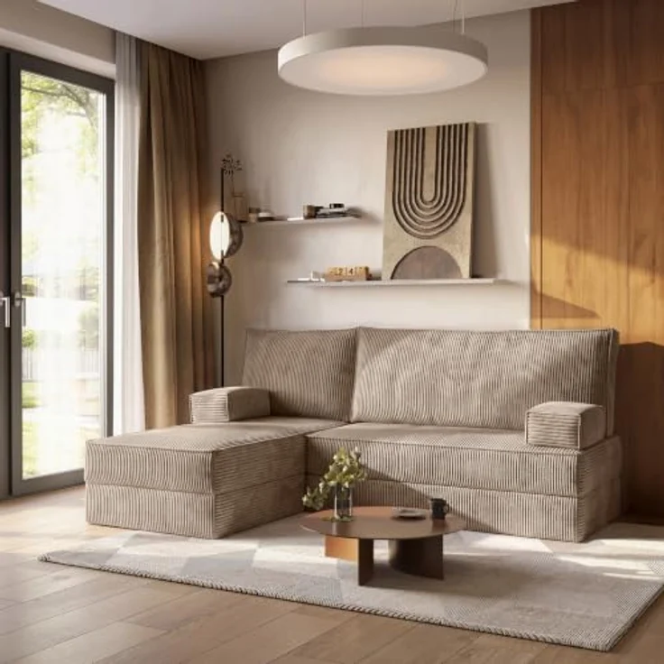 Masseno Ecksofa NOTIA modulares Boneless Sofa mit Schlaffunktion, Kordstoff POSO 02, 3 Sitzflächen, Relaxfunktion, 200 cm x 120 cm x 86 cm – Bild 2