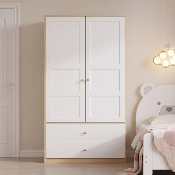 CHICFURN Kleiderschrank 100x180x48 cm aus MDF mit 2 Türen und 2 Schubladen – Natural/Weiß – Bild 9