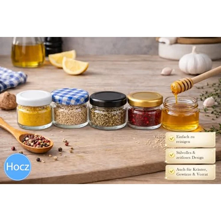 hocz 25x Mini Marmeladengläser 30 ml | mit Deckel Rot Kariert TO 43 | kleine Einmachgläser mit Schraubdeckel zum befüllen | Schraubgläser, Sturzgläser Set | leere Gläser für Marmelade | 25 Stück – Bild 5