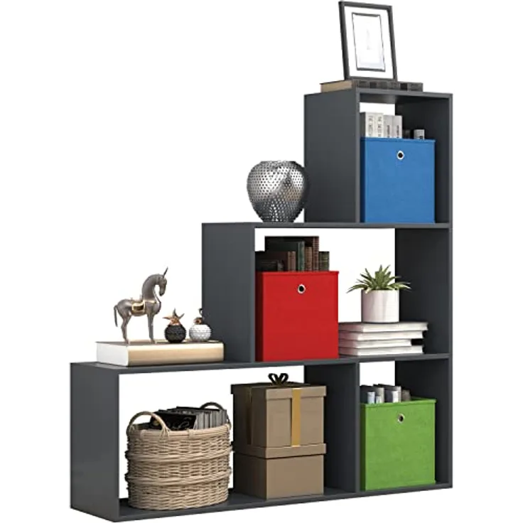 MID.YOU Regal Dubila, stehend in Anthrazit, Holzwerkstoff, 117x123x29 cm, ideal für Wohnzimmer und Bücherregale