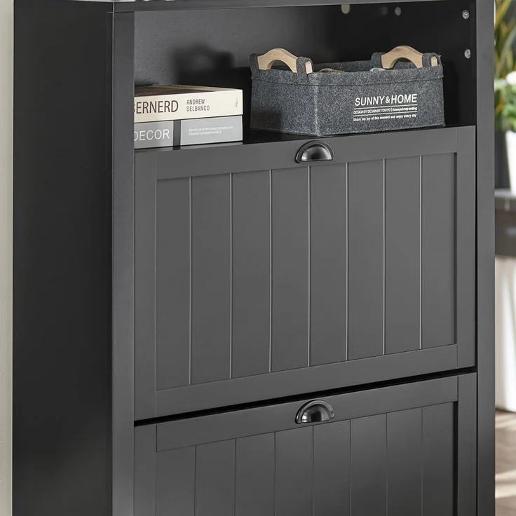 SoBuy FSR87-SCH Schuhschrank, MDF, Lackiert, Dunkelgrau, 80 x 110 x 24 cm – Bild 10