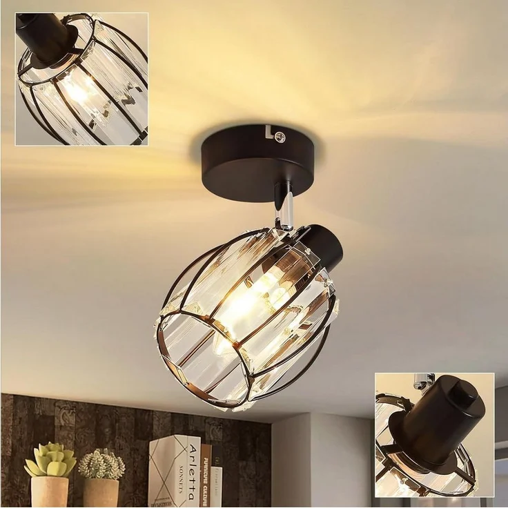 Nettlife Deckenstrahler Kristall Vintage Industrial Deckenspot Schwarz E14 350° schwenkbar, LED wechselbar, Retro Strahler Industrial Flurlampe für Flur Hotel – Bild 5