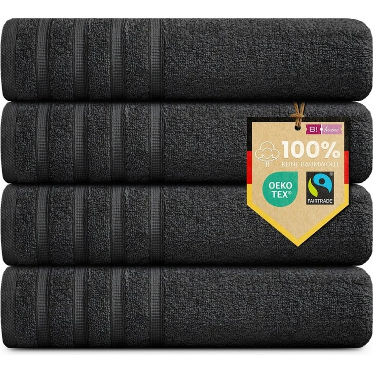 4er Set Duschtücher Plain schwarz 70x140 - Größe: 70x140, Farbe: Schwarz – Bild 1