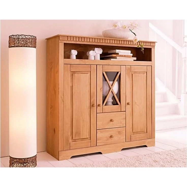 Home affaire Highboard Lisa, Stauraumschrank aus massivem Kiefernholz, mit dekorativen Fräsungen – Bild 2