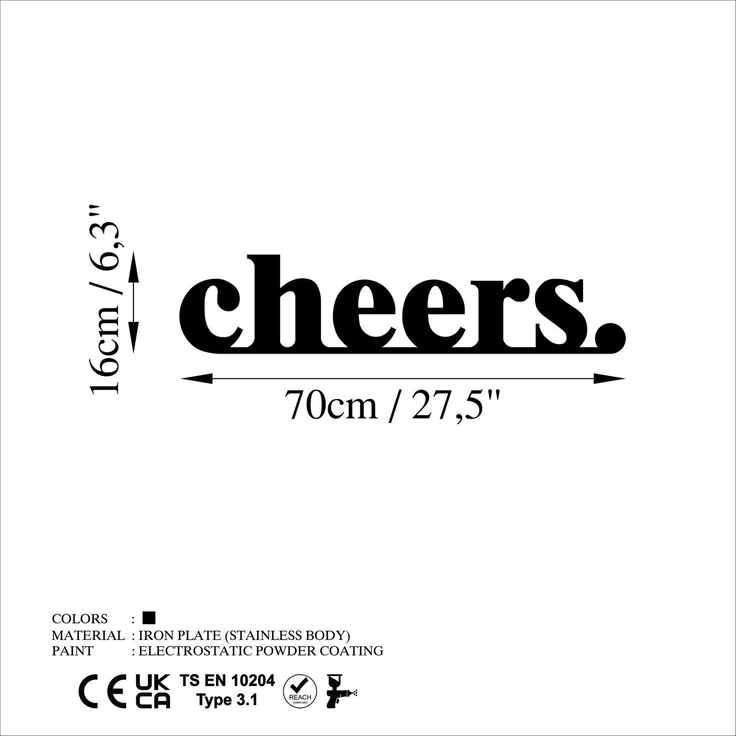 Wallity 'Cheers' Dekoratives Wandaccessoire aus Metall, Schwarz, 16 x 70 cm – Bild 6