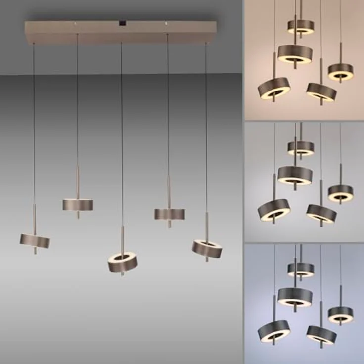 Paul Neuhaus LED Pendelleuchte, 5-flammig, dimmbar, höhenverstellbar mit Comfort Lift, schwenkbare Köpfe, CCT warmweiß-kaltweiß, Fernbedienung, dark metal brown, ZigBee-kompatibel – Bild 5