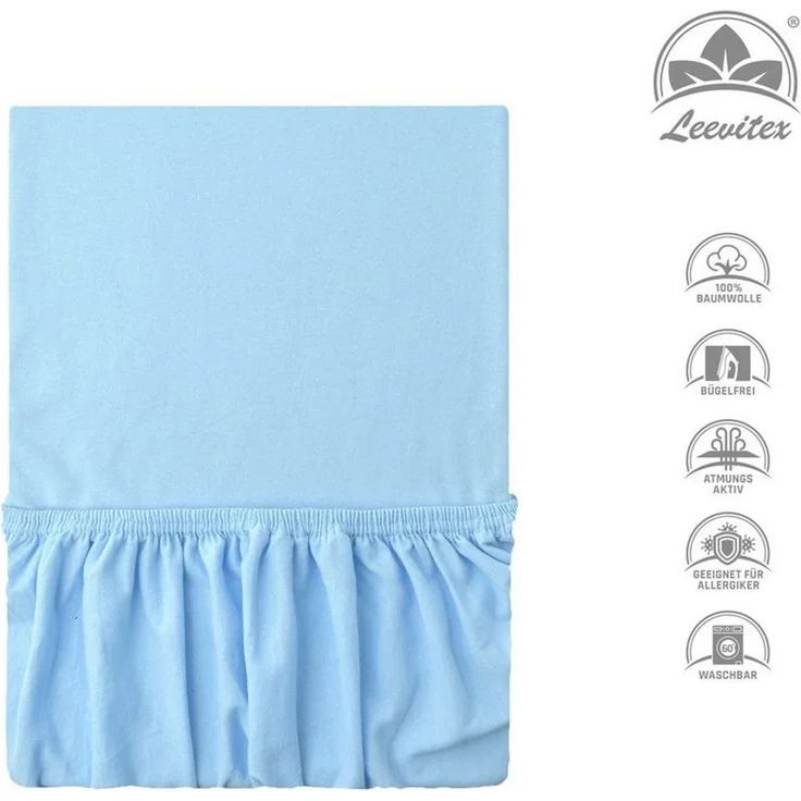 leevitex® Spannbettlaken, Premium 170g/m², Gummizug: rundum, schwer und dick, 100% Jersey-Baumwolle, Hellblau / Himmelblau, 140 x 200 - 160 x 220 cm – Bild 2