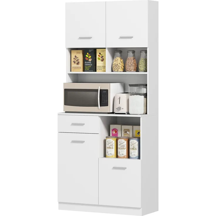 Wohnora-Küchenschrank, Buffet mit Schublade, Soft-Close Türen, 80 x 35 x 180 cm, Weiß,H 1800cm x T 800cm x B 350cm
