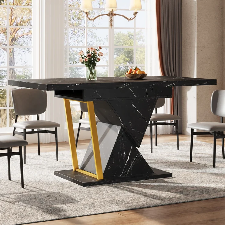 Ausziehbarer Esstisch - Holztisch in schwarz, 110(140) x 80 x 76 cm - Für Küche & Esszimmer - 6 Personen Tisch mit ausziehbarer Platt – Bild 3